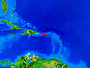 Porto Riko ülke sınırları ve çok ayrıntılı gezegen yüzeyi ile dünya gezegeninin modeli uzaydan. 3d illüstrasyon. Nasa tarafından döşenmiş bu görüntünün elemanları.