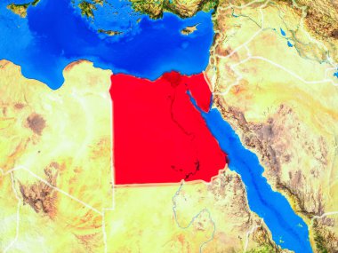 Mısır uzaydan ülke sınırları ve çok detaylı gezegen yüzeyi ile Dünya gezegeninin modeli. 3d illüstrasyon. Nasa tarafından döşenmiş bu görüntünün elemanları.
