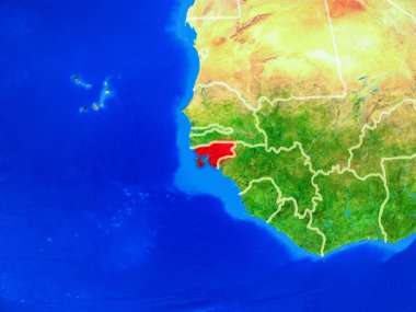 Gine-Bissau ülke sınırları ve çok ayrıntılı gezegen yüzeyi ile Dünya gezegeninin modeli uzaydan. 3d illüstrasyon. Nasa tarafından döşenmiş bu görüntünün elemanları.