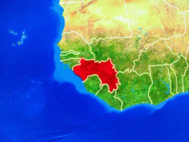 Gine uzaydan ülke sınırları ve çok detaylı gezegen yüzeyi ile Dünya gezegeninin modeli üzerinde. 3d illüstrasyon. Nasa tarafından döşenmiş bu görüntünün elemanları.