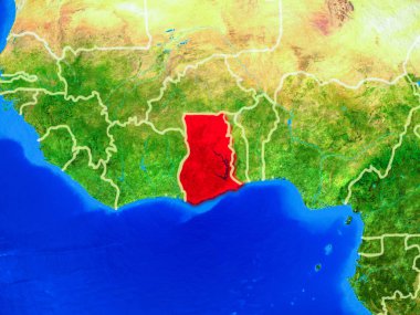 Ülke sınırları ve çok ayrıntılı gezegen yüzeyi ile Dünya gezegeninin modeli uzaydan Gana. 3d illüstrasyon. Nasa tarafından döşenmiş bu görüntünün elemanları.