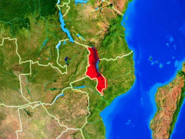 Malavi ülke sınırları ve çok ayrıntılı gezegen yüzeyi ile dünya gezegeninin modeli uzaydan. 3d illüstrasyon. Nasa tarafından döşenmiş bu görüntünün elemanları.