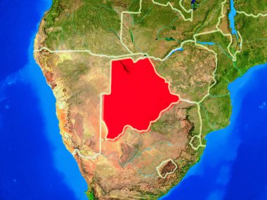 Ülke sınırları ve çok ayrıntılı gezegen yüzeyi ile dünya gezegeninin modeli uzaydan Botsvana. 3d illüstrasyon. Nasa tarafından döşenmiş bu görüntünün elemanları.