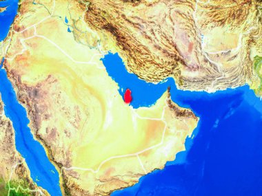 Katar uzaydan dünya gezegeni modeli ülke sınırları ve çok detaylı gezegen yüzeyi ile. 3d illüstrasyon. Nasa tarafından döşenmiş bu görüntünün elemanları.