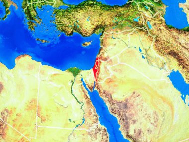 İsrail uzaydan ülke sınırları ve çok detaylı gezegen yüzeyi ile Dünya gezegeninin modeli üzerinde. 3d illüstrasyon. Nasa tarafından döşenmiş bu görüntünün elemanları.