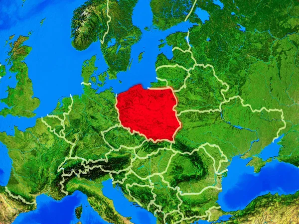 Польша Космоса Модели Планеты Земля Границами Страны Подробной Поверхностью Планеты — стоковое фото