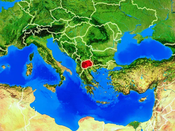 Macedonia Kosmosu Modelu Planety Ziemia Granicami Kraju Bardzo Szczegółowej Powierzchni — Zdjęcie stockowe