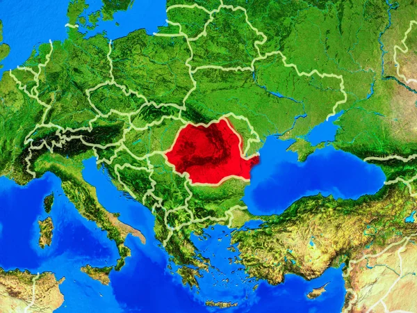 Roemenië Uit Ruimte Het Model Van Planeet Aarde Met Landgrenzen — Stockfoto