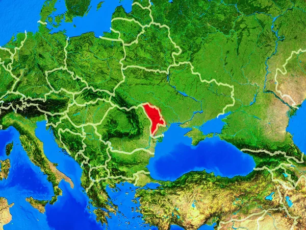 Μολδαβία Από Διάστημα Στο Μοντέλο Του Πλανήτη Σύνορα Χώρας Και — Φωτογραφία Αρχείου