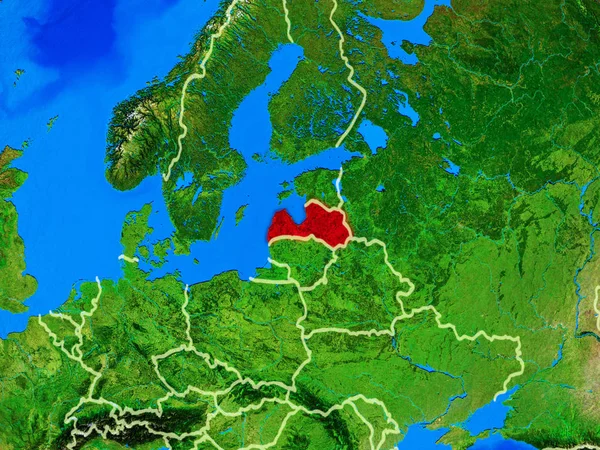 Латвия Космоса Модели Планеты Земля Границами Страны Подробной Поверхностью Планеты — стоковое фото