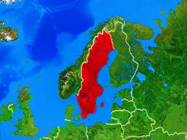 Suécia Espaço Modelo Planeta Terra Com Fronteiras País Superfície Planeta — Fotografia de Stock