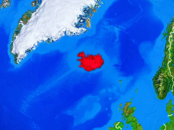 Islandia Kosmosu Modelu Planety Ziemia Granicami Kraju Bardzo Szczegółowej Powierzchni — Zdjęcie stockowe