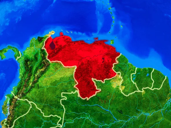 Venezuela Från Utrymme Modellera Planet Jord Med Landet Gränsar Och — Stockfoto