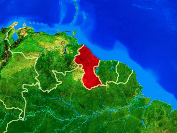 Guyana Aus Dem All Modell Des Planeten Erde Mit Ländergrenzen — Stockfoto