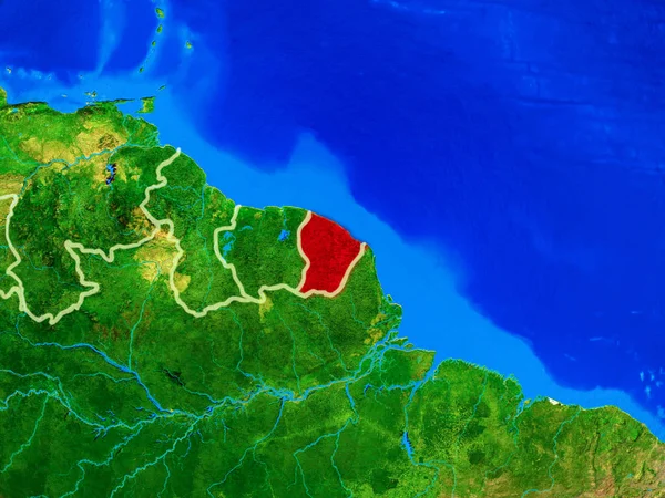 Französische Guiana Aus Dem All Modell Des Planeten Erde Mit — Stockfoto