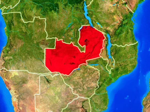 Zambia Desde Espacio Modelo Del Planeta Tierra Con Fronteras Nacionales — Foto de Stock