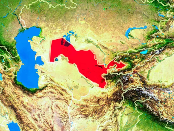 Özbekistan Uzaydan Ülke Sınırları Çok Detaylı Gezegen Yüzeyi Ile Dünya — Stok fotoğraf