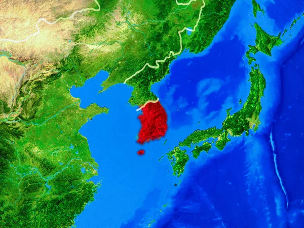 Südkorea Aus Dem All Modell Des Planeten Erde Mit Ländergrenzen — Stockfoto