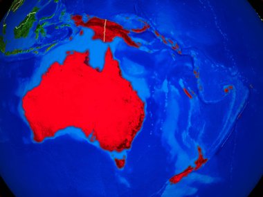 Avustralya uzaydan ülke sınırları ve çok detaylı gezegen yüzeyi ile Dünya gezegeninin modeli. 3d illüstrasyon. Nasa tarafından döşenmiş bu görüntünün elemanları.