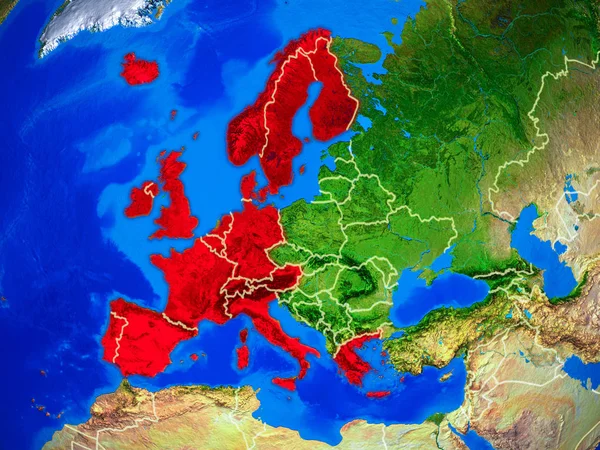 Europa Occidentale Dallo Spazio Sul Modello Del Pianeta Terra Con — Foto Stock