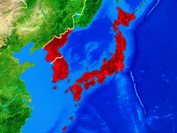 Японія Корея Космосу Моделі Планети Земля Кордонами Країн Дуже Детальною — стокове фото
