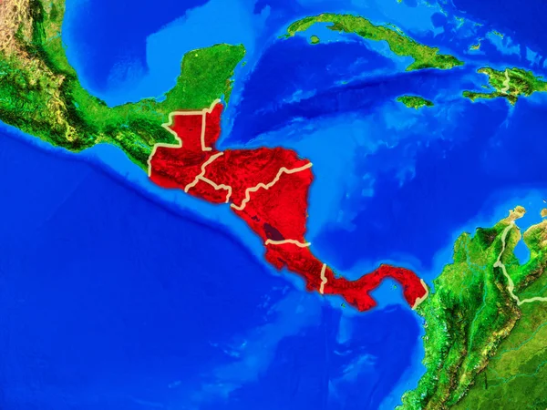 Střední Amerika Vesmíru Modelu Planety Země Hranicemi Země Velmi Podrobným — Stock fotografie