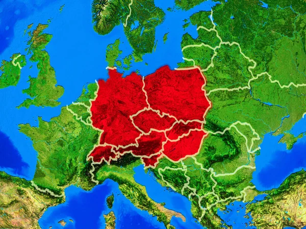 Центральная Европа Космоса Модели Планеты Земля Границами Страны Подробной Поверхностью — стоковое фото