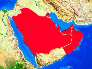 Ülke sınırları ve çok ayrıntılı gezegen yüzeyi ile dünya gezegeninin modeli uzaydan Ccasg ülkeleri. 3d illüstrasyon. Nasa tarafından döşenmiş bu görüntünün elemanları.