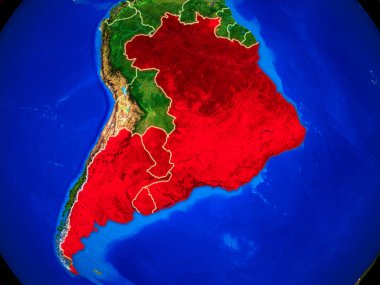 Mercosur members ülke sınırları ve çok ayrıntılı gezegen yüzeyi ile Dünya gezegeninin modeli uzaydan memebers. 3d illüstrasyon. Nasa tarafından döşenmiş bu görüntünün elemanları.