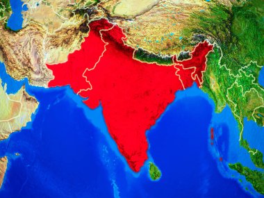 İngiliz Hindistan ülke sınırları ve çok ayrıntılı gezegen yüzeyi ile dünya gezegeninin modeli uzaydan. 3d illüstrasyon. Nasa tarafından döşenmiş bu görüntünün elemanları.