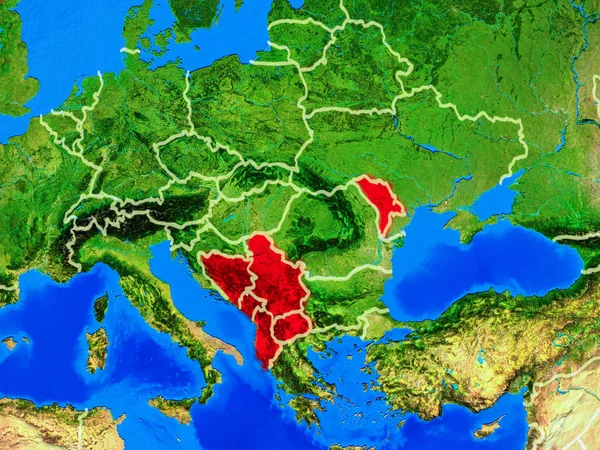 Cefta Länder Aus Dem All Auf Modell Des Planeten Erde — Stockfoto