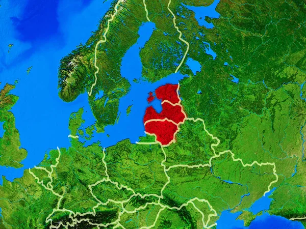 Kraje Bałtyckie Kosmosu Modelu Planety Ziemia Granicami Kraju Bardzo Szczegółowej — Zdjęcie stockowe