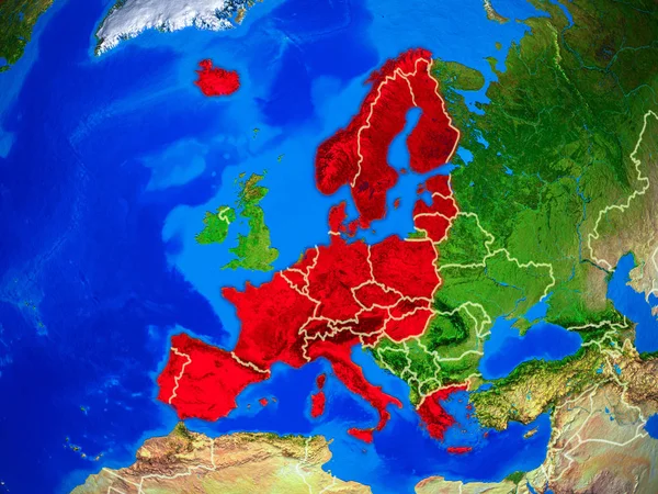 Membri Dello Spazio Schengen Dallo Spazio Sul Modello Del Pianeta — Foto Stock