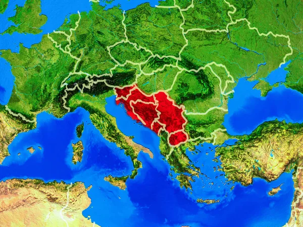Бывшая Югославия Космоса Модели Планеты Земля Границами Страны Подробной Поверхностью — стоковое фото