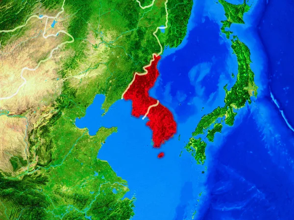 Korea Aus Dem All Modell Des Planeten Erde Mit Ländergrenzen — Stockfoto
