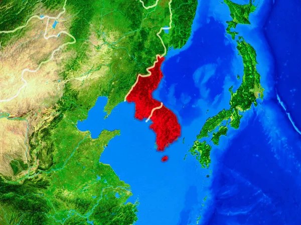 Корея Космосу Моделі Планети Земля Кордонами Країн Дуже Детальною Поверхнею — стокове фото