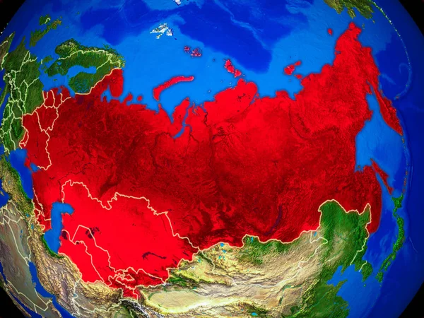 Voormalige Sovjet Unie Uit Ruimte Het Model Van Planeet Aarde Rechtenvrije Stockafbeeldingen