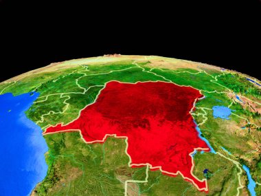 Dem Rep Kongo ülke sınırları ve çok ayrıntılı gezegen yüzeyi ile dünya gezegeninin modeli üzerinde. 3d illüstrasyon. Nasa tarafından döşenmiş bu görüntünün elemanları.
