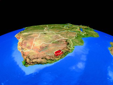 Lesotho on model of planet Earth with country borders and very detailed planet surface. 3D illustration. Elements of this image furnished by NASA.