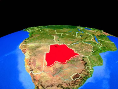 Botsvana ülke sınırları ve çok ayrıntılı gezegen yüzeyi ile dünya gezegeni modeli. 3d illüstrasyon. Nasa tarafından döşenmiş bu görüntünün elemanları.