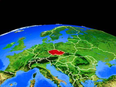 Çek Cumhuriyeti ülke sınırları ve çok ayrıntılı gezegen yüzeyi ile dünya gezegeni modeli üzerinde. 3d illüstrasyon. Nasa tarafından döşenmiş bu görüntünün elemanları.