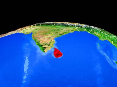 Sri Lanka ülke sınırları ve çok ayrıntılı gezegen yüzeyi ile dünya gezegeninin modeli üzerinde. 3d illüstrasyon. Nasa tarafından döşenmiş bu görüntünün elemanları.