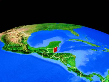 Belize ülke sınırları ve çok ayrıntılı gezegen yüzeyi ile Dünya gezegeninin modeli. 3d illüstrasyon. Nasa tarafından döşenmiş bu görüntünün elemanları.