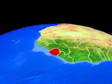 Sierra Leone ülke sınırları ve çok ayrıntılı gezegen yüzeyi ile dünya gezegeninin modeli. 3d illüstrasyon. Nasa tarafından döşenmiş bu görüntünün elemanları.