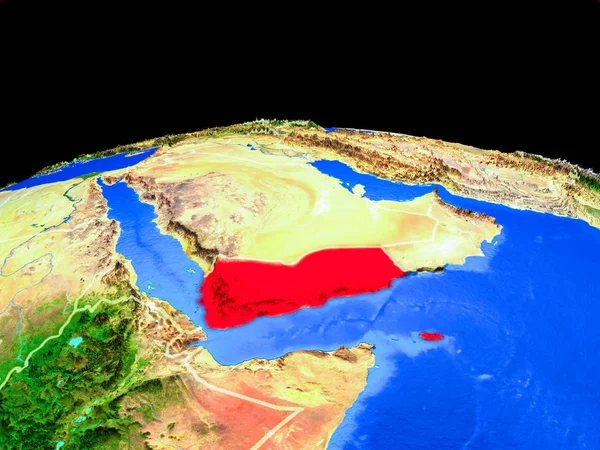 Yemen Modelo Del Planeta Tierra Con Fronteras Nacionales Una Superficie — Foto de Stock