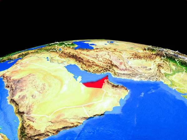 Yhdistyneet Arabiemiirikunnat Maapallon Maarajojen Hyvin Yksityiskohtaisen Planeetan Pinnan Mallin Mukaan — kuvapankkivalokuva