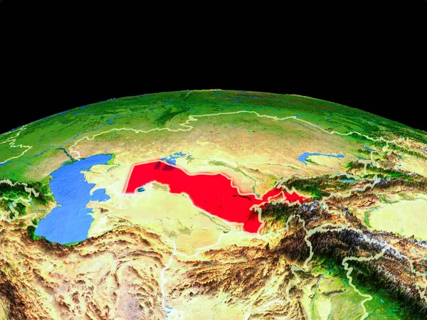 Üzbegisztán Modell Föld Bolygó Országhatárokat Nagyon Részletes Bolygó Felszínén Illusztráció — Stock Fotó