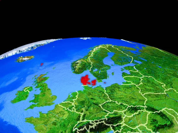 Dinamarca Modelo Del Planeta Tierra Con Fronteras Nacionales Una Superficie —  Fotos de Stock