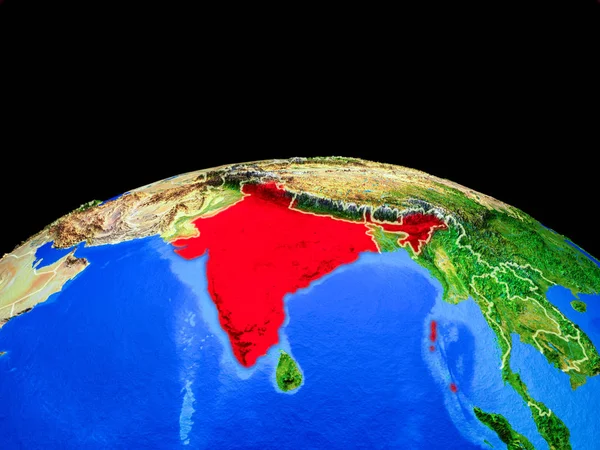 Ινδία Στο Μοντέλο Του Πλανήτη Σύνορα Χώρας Και Πολύ Λεπτομερή — Φωτογραφία Αρχείου