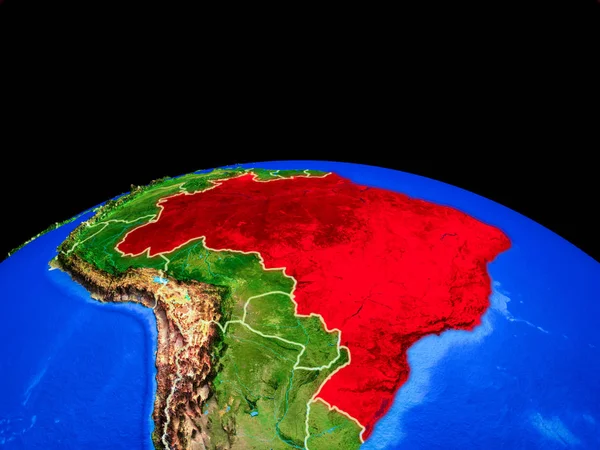 国境と非常に詳細な惑星表面を持つ惑星地球のモデル上のブラジル 3Dイラスト この画像の要素は Nasaによって提供 — ストック写真